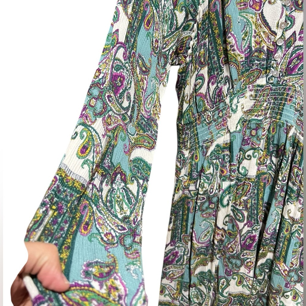 Kate and Sam Size L Boho Cottagecore Fairy Flowy Smocked Paisley Midi Dress - Picture 5 of 10
